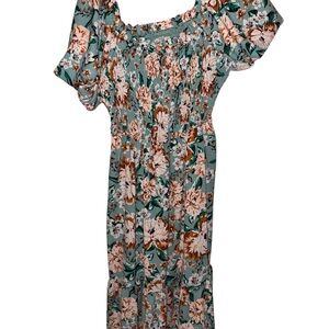 LC Lauren Conrad Sage Green Floral Midi Dress with Brown Accents